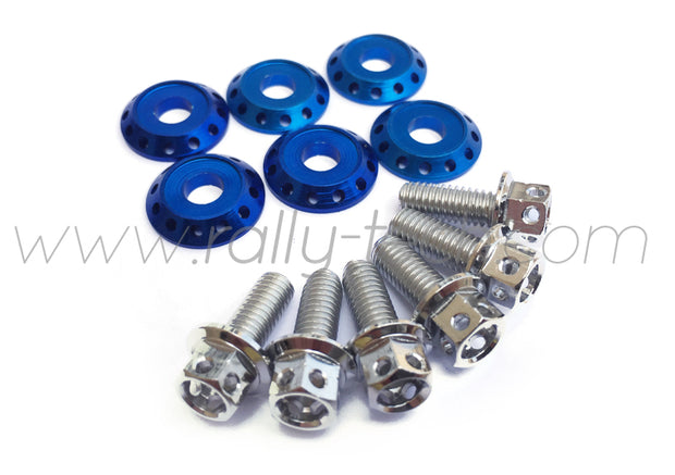 FENDER DRESS UP BOLT KIT - EVO - SILVER - BLUE WASHERS