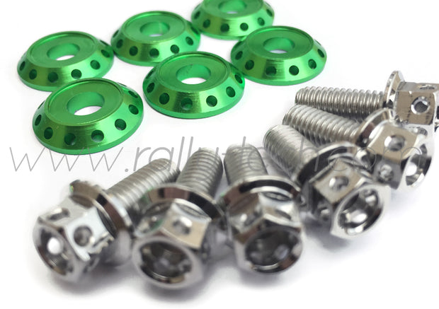 FENDER DRESS UP BOLT KIT - EVO - SILVER - GREEN WASHERS