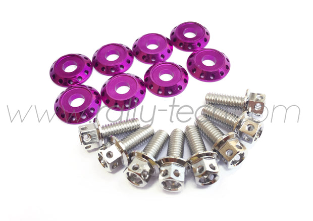 FENDER DRESS UP BOLT KIT - SUBARU - SILVER - PURPLE WASHERS